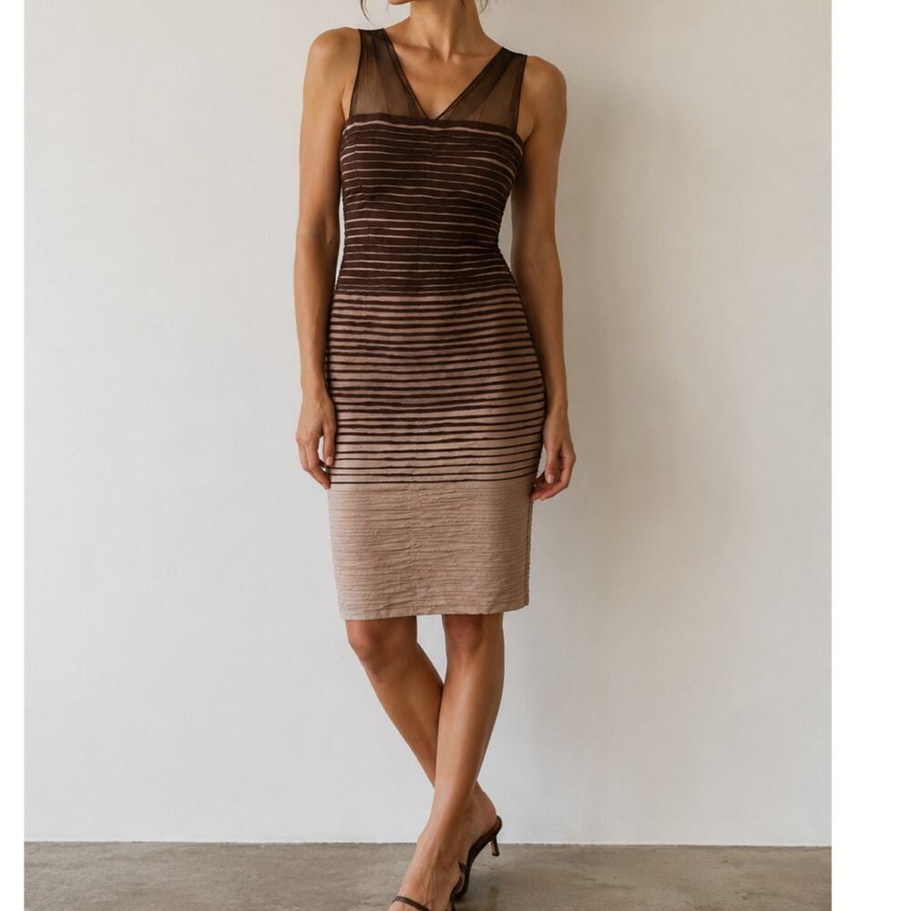 BCBG Max Azria Silk Mesh Cocktail Dress Brown Ombre Bodycon 2010s Size 2/Small
